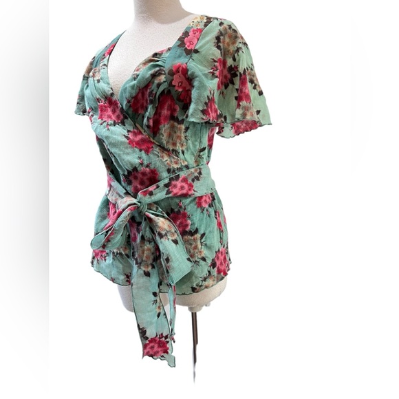 Kenzo green floral wool wrap blosue top - Picture 2 of 9